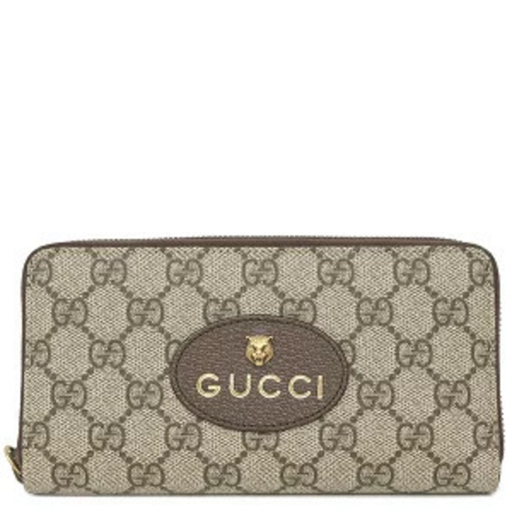 Gucci Long Wallet Neo GG Supreme Zip Beige Cream x Ebony Brown Round Zipper